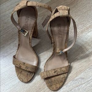 SCHUTZ Tan Heels with Cork Texture